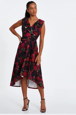Quiz Womens Petite Floral Dip Hem Midi Dress - Size 8 UK