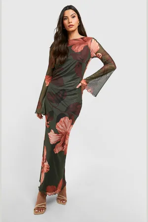 Boohoo Womens Hibiscus Mesh Scoop Back Maxi Dress - - Size 10 UK