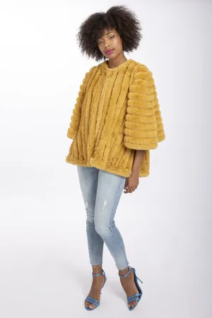 Jayley Womens Faux Fur Suede Striped Cape Coat - - One Size