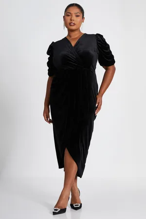 Quiz Womens Curve Velvet Wrap Midi Dress - Size 24 UK