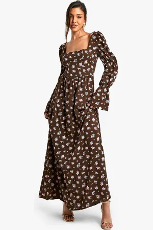 Boohoo Womens Corset Floral Print Puff Sleeve Milkmaid Maxi Dress - - Size 12 UK
