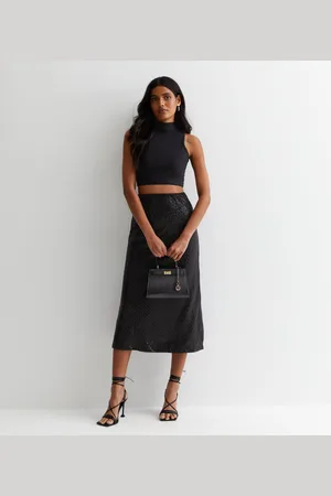 Gini London Womens Sequin Bias Midi Skirt - - Size 10 UK