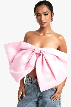 Boohoo Womens Petite Satin Bow Crop Top - - Size 10 UK