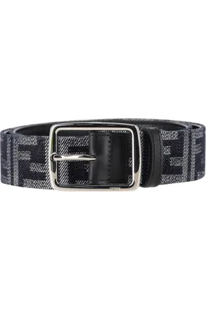 Fendi Pre-owned Mens Logo Buckled Belt in Denim and Leather Cotton - One Size