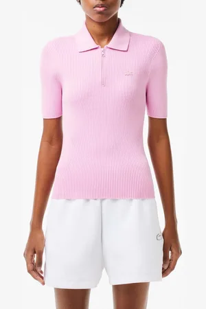 Lacoste Womens Zip Neck Rib Knit Polo Shirt in - Size 10 UK