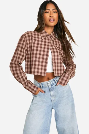Boohoo Womens Cropped Check Shirt - - Size 10 UK