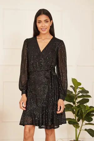 Mela Womens Sequin Long Sleeve Frill Wrap Dress - Size 8 UK