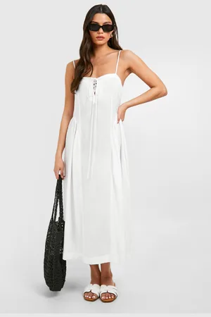 Boohoo Womens Linen Look Tie Front Milkmaid Midaxi Dress - viscose - Size 8 UK