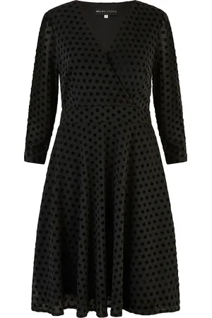 Yumi Womens Mela Velour Spot 3/4 Sleeve Wrap Skater Dress - Size 10 UK