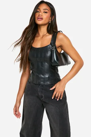 Boohoo Womens Faux Leather Zip Through Square Neck Corset - - Size 8 UK