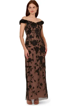 Adrianna Papell Womens Off Shoulder Bead Long Dress in - Size 14 UK