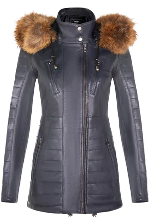 Infinity Womens Slim Fit Hooded Parka Jacket-Northam - Lamb Leather - Size 24 UK