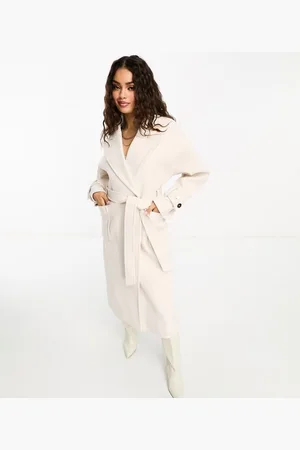 Forever New Womens formal wrap coat with tie belt in -White - Size 14 UK