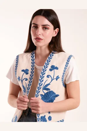 Blue Vanilla Womens Embroidered Detailed Waistcoat - - Size Medium