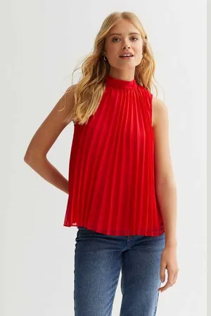 Gini London Womens High Neck Pleated Skater Top - - Size 10 UK