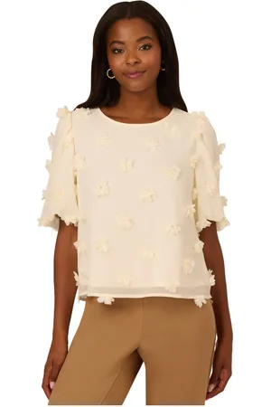 Adrianna Papell Womens Crew Neck All Over 3D Flower Chiffon Blouse - - Size Medium