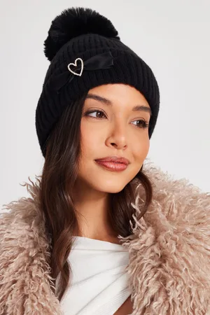 Quiz Womens Bow Herringbone Knitted Hat - One Size