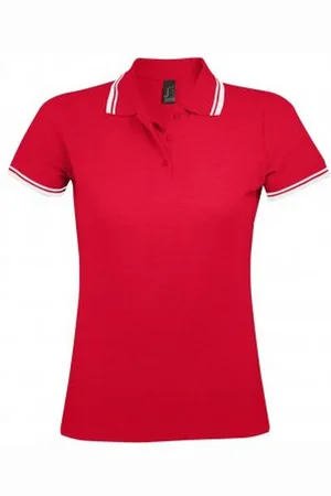 Sols Womens/Ladies Pasadena Tipped Short Sleeve Pique Polo Shirt ( /White) Cotton - Size 2XL