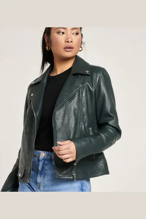 Barneys Originals Womens Real Leather Biker Jacket - Size 8 UK