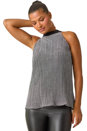 Roman Womens Glitter Plisse Halter Neck Top - - Size 18 UK