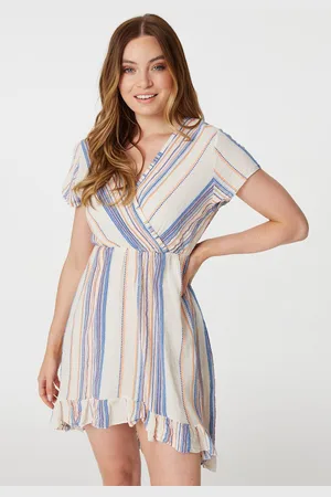 Izabel London Womens Neon Striped High Low Sun Dress - Cotton - Size Large