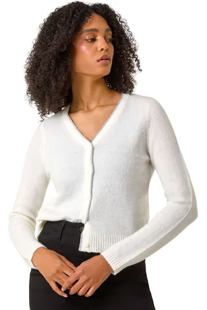 Roman Womens Shimmer V-Neck Ribbed Cardigan - - Size X-Large
