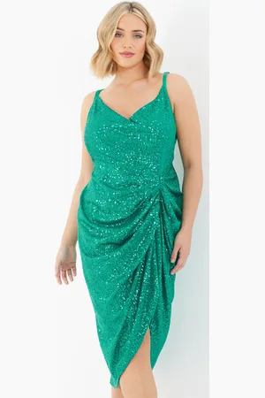 Quiz Womens Curve Jade Sequin Ruched Midi Dress - Size 22 UK