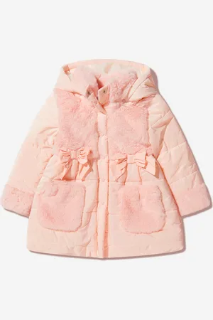 PATACHOU Girls Faux Fur Trim Hooded Coat - - Size 12Y