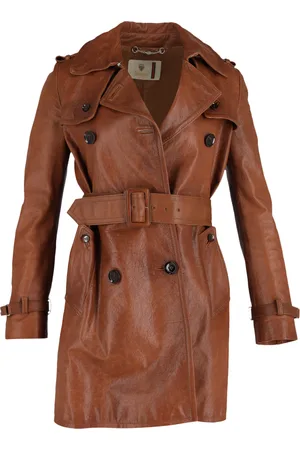 Gucci Pre-owned Womens Vintage Double-Breasted Mini Trench Coat in Tan Leather - Calf Leather - Size EU 40 (Womens)