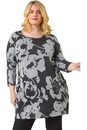Roman Womens Curve Floral Print Pocket Tunic Top - - Size 20 UK