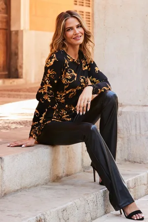 Sosandar Womens & Gold Baroque Print Balloon Sleeve Tunic Top Viscose - Size 10 UK