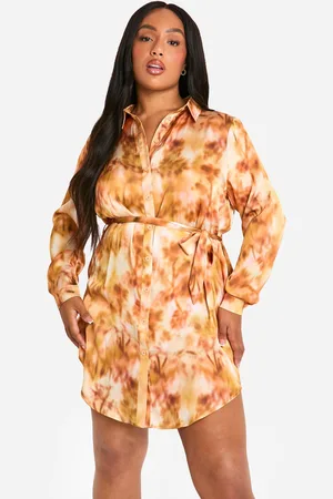 Boohoo Womens Plus Marble Printed Tie Belt Shirt Dress - - Size 18 UK