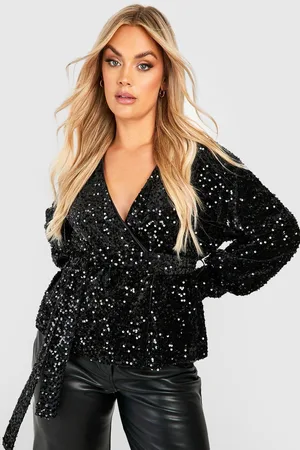 Boohoo Womens Plus Velvet Sequin Wrap Top - - Size 28 UK