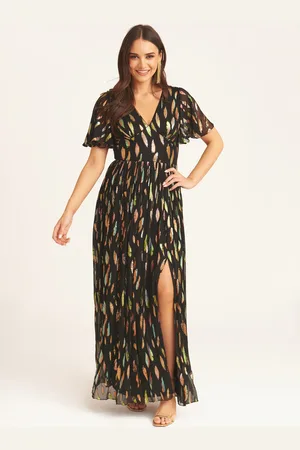 Gini London Womens Multi Jacquard Angel Sleeves Maxi Dress - - Size 10 UK