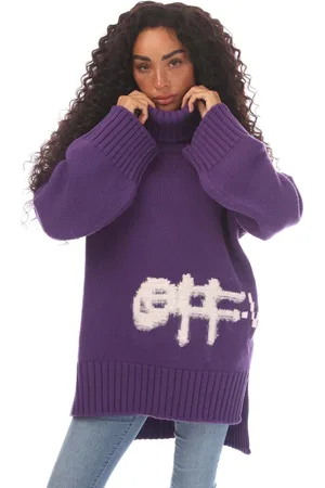 OFF-WHITE Womens Off White Logo Intarsia Turtleneck Sweater in Wool - Size 16 UK