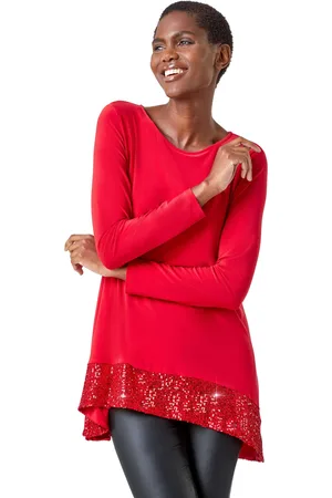 Roman Womens Sequin Hem Tunic Stretch Top - - Size 14 UK