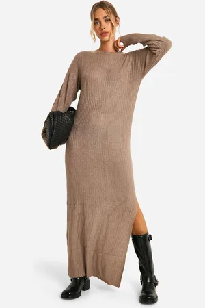 Boohoo Womens Soft Rib Knit Side Split Midaxi Dress - Nylon - Size Medium