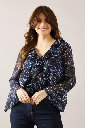 wallis Womens Floral Ruffle Detail Blouse - - Size 8 UK