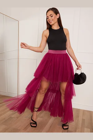 Chi Chi London Womens Petite Tiered Tulle Dip Hem Skirt in - Size 4 UK