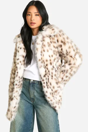 Boohoo Womens Petite Snow Leopard Faux Fur Coat - - Size 6 UK