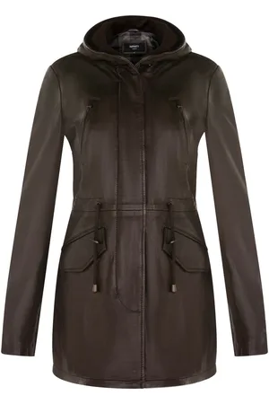 Infinity Womens Mid Length Hooded Parka Jacket-Oakengates - Lamb Leather - Size 14 UK
