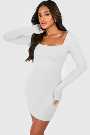 Boohoo Womens Square Neck Modal Long Sleeve Bodycon Dress - Cotton - Size 18 UK