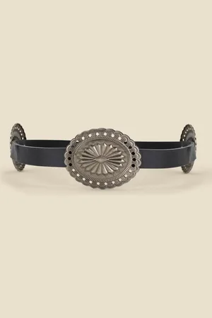 Sosandar Womens Leather Western Medallion Detail Waist Belt - Size X-Small/Small