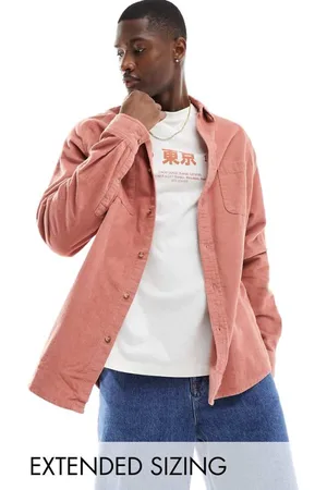 ASOS Mens 90 oversized raglan sleeve cord shirt in clay pink - - Size 2XS