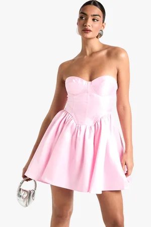 Boohoo Womens Taffeta Corset Lace Up Skater Dress - - Size 12 UK