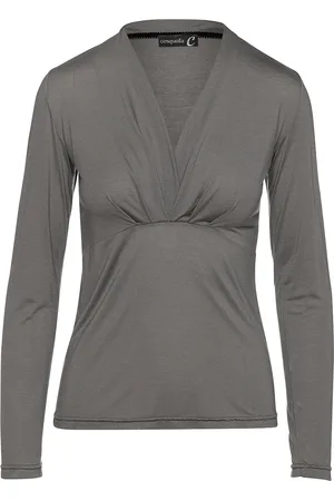 Conquista Womens Dark Grey Cashmere Blend Long Sleeve Faux Wrap Top in Stretch Jersey Sustainable Fabric - - Size EU 40 (Womens)