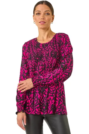 Roman Womens Abstract Printed Shirred Tunic Top - - Size 14 UK