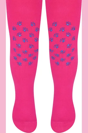 Steven Girls - Kids Cotton Tights with Anti-Slip Grips - Paws (Magenta) - - Size 2-3Y