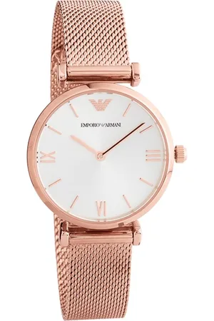 Emporio Armani Womens AR1956 Plated Silver Dial Mesh Bracelet - One Size