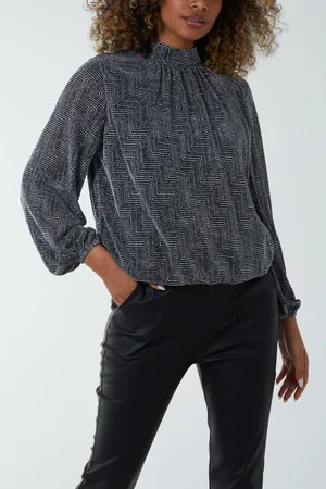 Blue Vanilla Womens Puffball High Neck Top - - Size Small